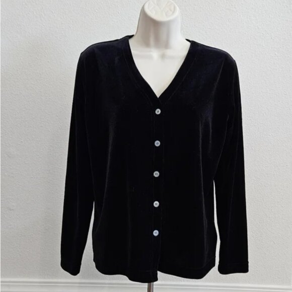 Karen Kane Black Velour Cardigan Sweater - Picture 2 of 7